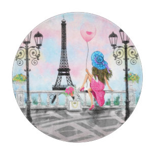 Lady mit Pink Balloon Cutting Board I Liebe Paris Schneidebrett