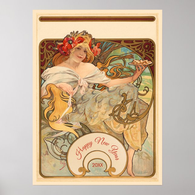 Lady mit Poppies in ihrem Haar Poster (Vorne)