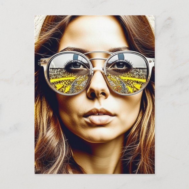 Lady mit Reflektion in ihrer Sonnenbrille Ai Art Postkarte (Vorderseite)