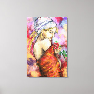 Lady mit Rose - Abstrakte Original-Malerei der Fra Leinwanddruck