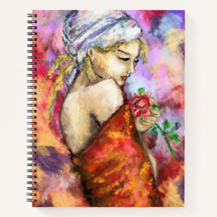 Lady mit Rose Notebook Moderne Frauenmalerei Notizbuch