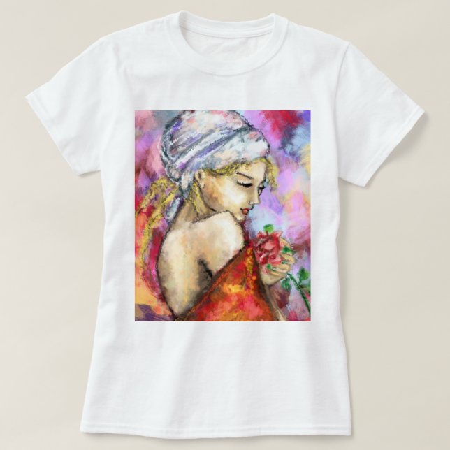 Lady mit Rose T - Shirt Malerei (Design vorne)