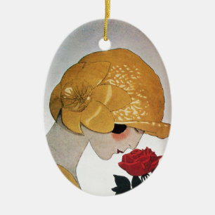 LADY MIT ROTE ROSE KERAMIKORNAMENT
