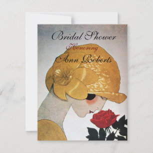 LADY MIT ROTE ROSE MONOGRAM BRAUTPARTY PARTY EINLADUNG