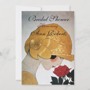 LADY MIT ROTE ROSE MONOGRAM BRAUTPARTY PARTY EINLADUNG