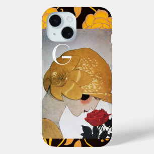 LADY MIT ROTE ROSE MONOGRAM iPhone 15 HÜLLE