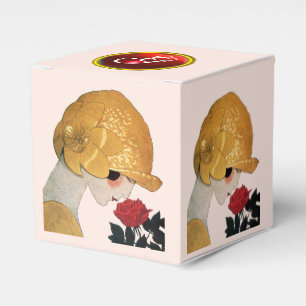 LADY MIT ROTE ROSE RUBY GEM STONE MONOGRAM, Pink Geschenkschachtel