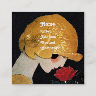 LADY MIT ROTE ROSE SCHAUTY FASHION COSTUME Black Quadratische Visitenkarte