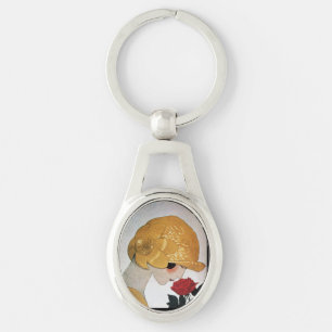 LADY MIT ROTE ROSE Schönheitsmode Schlüsselanhänger