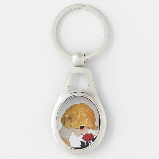 LADY MIT ROTE ROSE Schönheitsmode Schlüsselanhänger (Vorderseite)