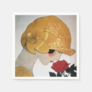 LADY MIT ROTE ROSE SERVIETTE
