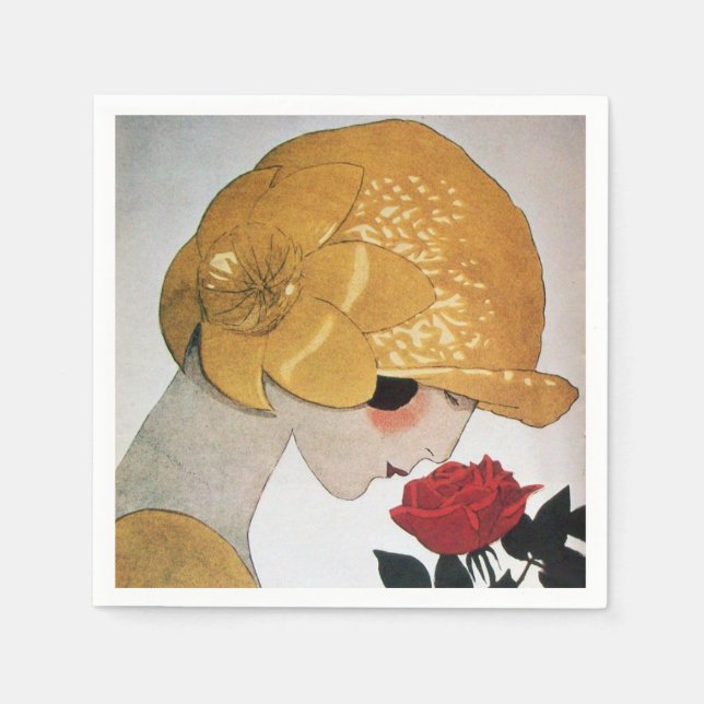 LADY MIT ROTE ROSE SERVIETTE (Vorderseite)
