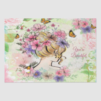 Lady mit schönen Blume Decoupage Personalisiert Seidenpapier