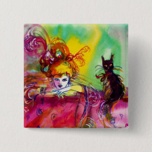 LADY MIT SCHWARZEM KATZE/Mardi Gras Masquerade Par Button