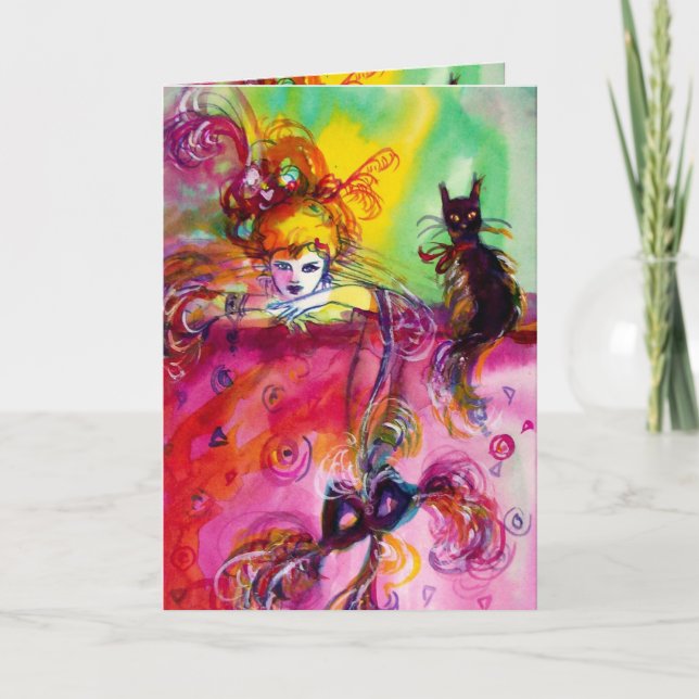 LADY MIT SCHWARZER KATZE KARTE (Vorderseite)