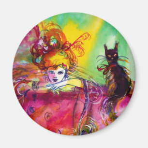 LADY MIT SCHWARZER KATZE MAGNET