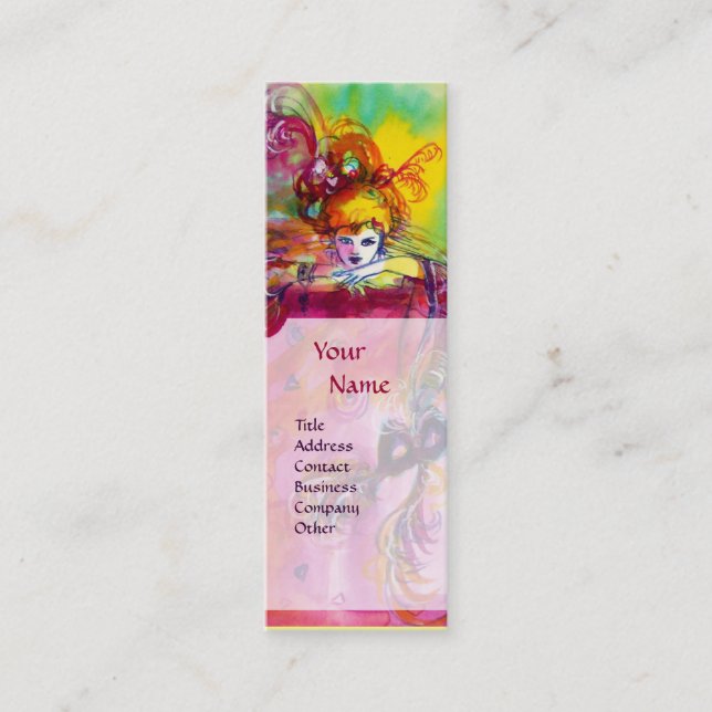 LADY MIT SCHWARZKATZE / Venezianischer Maskenball Mini Visitenkarte (Vorderseite)