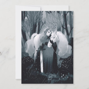 Lady mit Schwert und Weiß Pferd Schwarz und Weiß Einladung