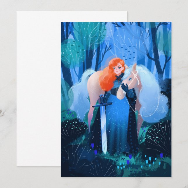 Lady mit Schwert und Weißen Pferd Einladung (Vorne/Hinten)