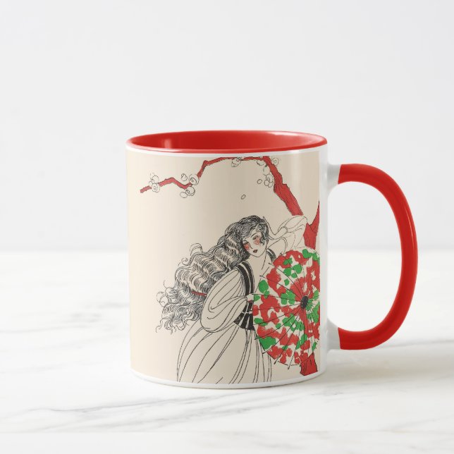 LADY MIT UMBRELLA Art Deco Schöne Mode Tasse (Rechts)