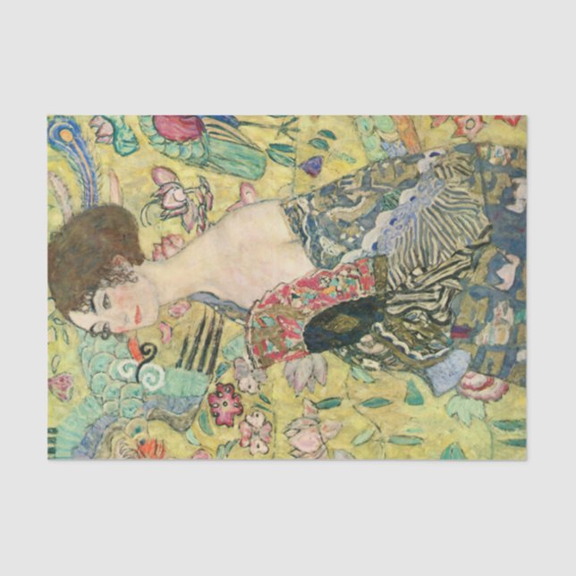 Lady mit Ventilator, Gustav Klimt, 1907,art nouvea Seidenpapier (Vorderseite)