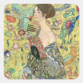 Lady mit Ventilator, Gustav Klimt,1907,art nouveau Quadratischer Aufkleber