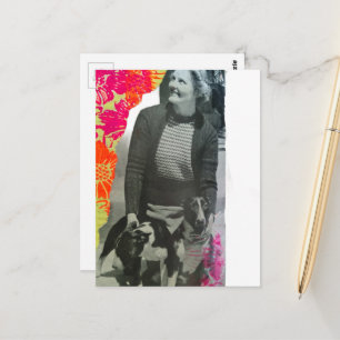 Lady Mit Zwei Hunden Collage Postkarte