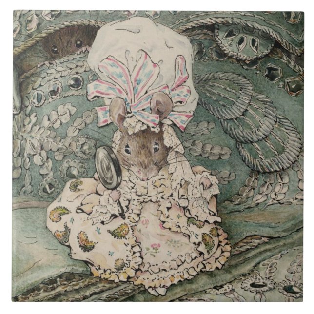 Lady Mouse in einer Mob Cap (von Beatrix Potter) Fliese (Vorderseite)