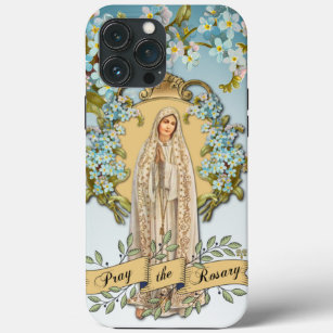 Lady of Fatima Jungfrau Mary Blue Floral Religious Case-Mate iPhone Hülle