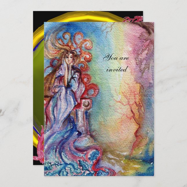 LADY OF LAKE strahlend blau-gelb lila Einladung (Vorne/Hinten)