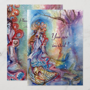 LADY OF LAKE , strahlend blaues, rosa metallisches Einladung