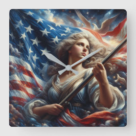 Lady of Liberty - Patriotismus Art Quadratische Wanduhr