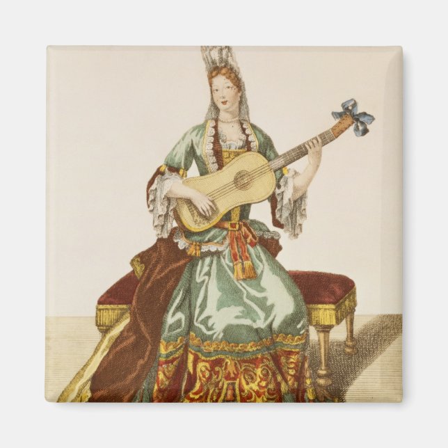 Lady of Quality Playing the Guitar, fashion plate, Magnet (Vorne)