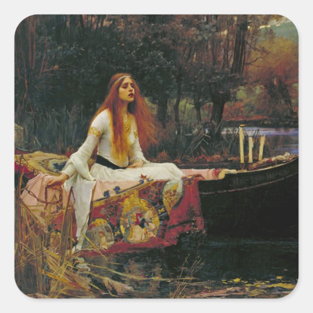 Lady of Shalott auf dem Wasser Quadratischer Aufkleber (Vorderseite)