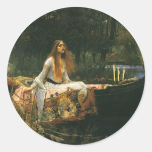 Lady of Shalott On Boat von John William Waterhous Runder Aufkleber