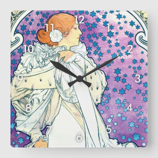 Lady of the Camelias, Alphonse Mucha Quadratische Wanduhr (Vorderseite)