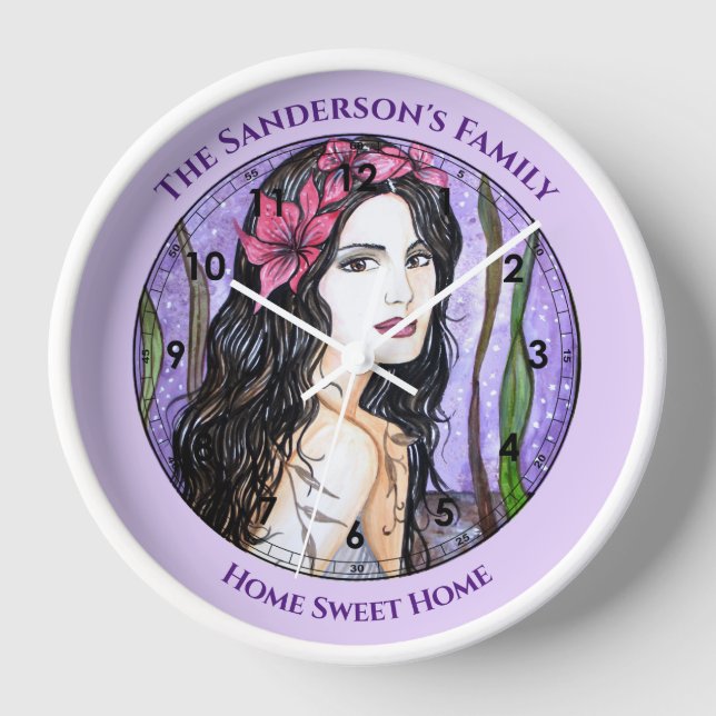 Lady of the Lake Fairy Tale Malerei Lavender Uhr (Vorderseite)