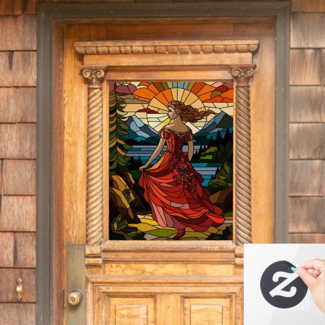 Lady of the Landschaftlich Vista: Festes Glas Eleg Fensteraufkleber (Haustür)