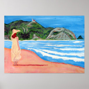 Lady on Beach Print Poster