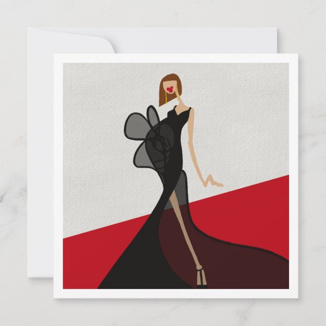Lady on Red Tepet Fashion Illustration Einladung (Vorderseite)