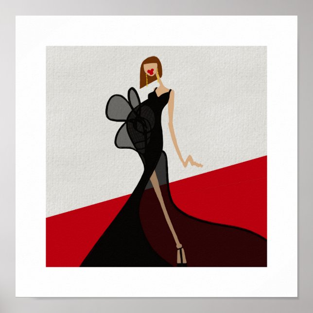 Lady on Red Tepet Fashion Illustration Poster (Vorne)