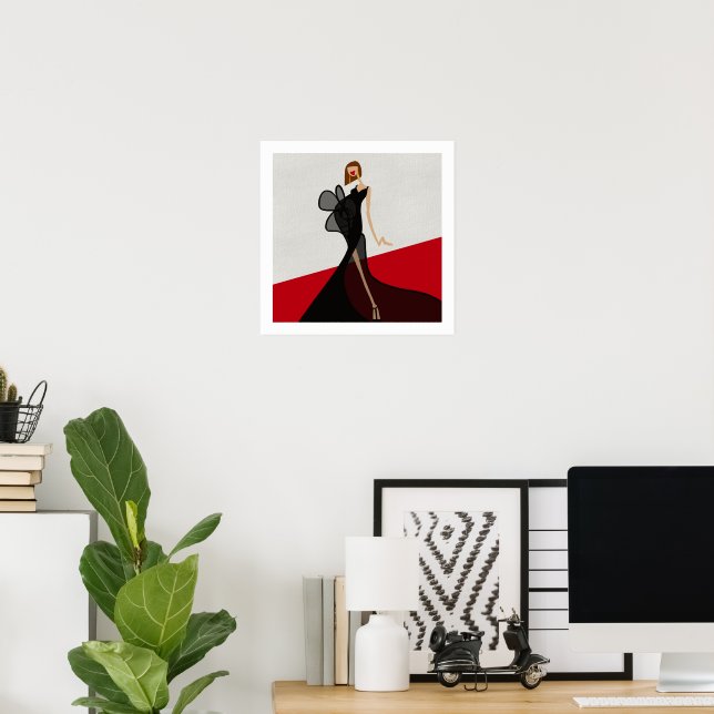Lady on Red Tepet Fashion Illustration Poster (Heimbüro)