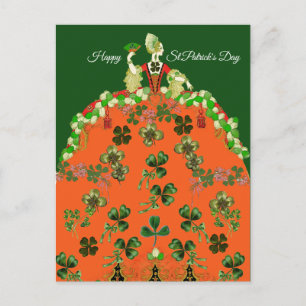 LADY ORANGE AND KLEEBLATTS St. Patricks Day Fashio Postkarte