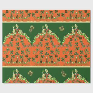 LADY ORANGE AND KLEEBLATTS St. Patricks Day Green Geschenkpapier