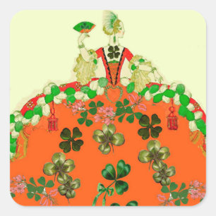 LADY ORANGE AND KLEEBLATTS St. Patricks Day Party Quadratischer Aufkleber
