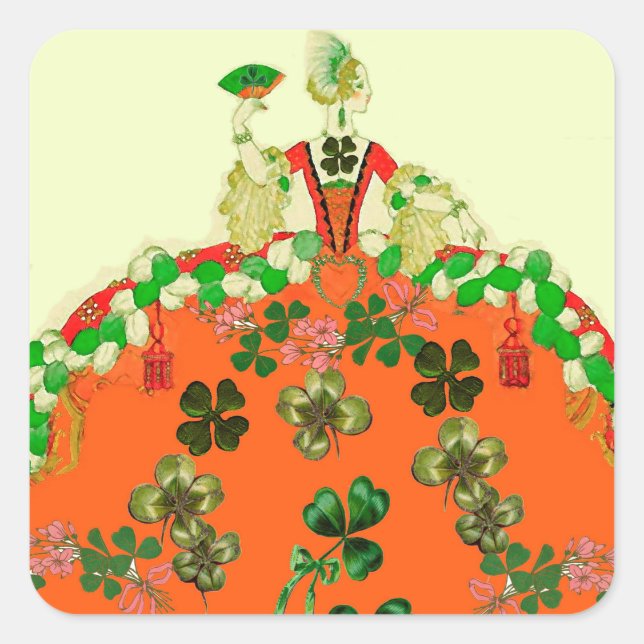 LADY ORANGE AND KLEEBLATTS St. Patricks Day Party Quadratischer Aufkleber (Vorderseite)