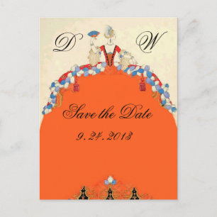 LADY ORANGE / BREITPARTEI SAVE THE DATE MONOGRAM ANKÜNDIGUNGSPOSTKARTE