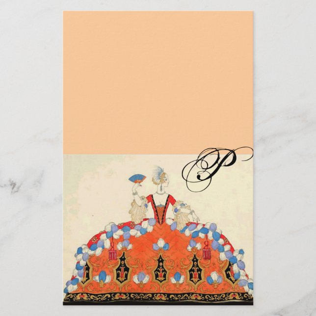 LADY ORANGE FASHION COSTUMEN DESIGN MONOGRAM Peach Briefpapier (Vorderseite)