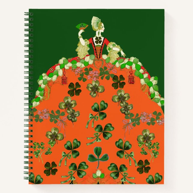 LADY ORANGE, KLEEBLATTS St. Patricks Day Green Notizbuch (Vorderseite)