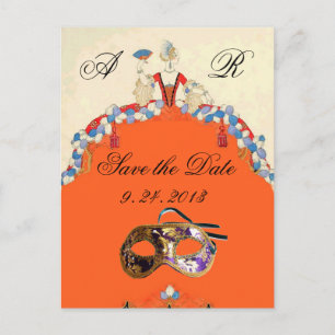 LADY ORANGE MASQUERADE PARTY SAVE THE DATE ANKÜNDIGUNGSPOSTKARTE